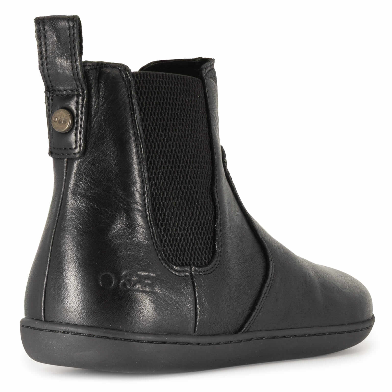 black barefoot boots showing branding and side gussets on white background