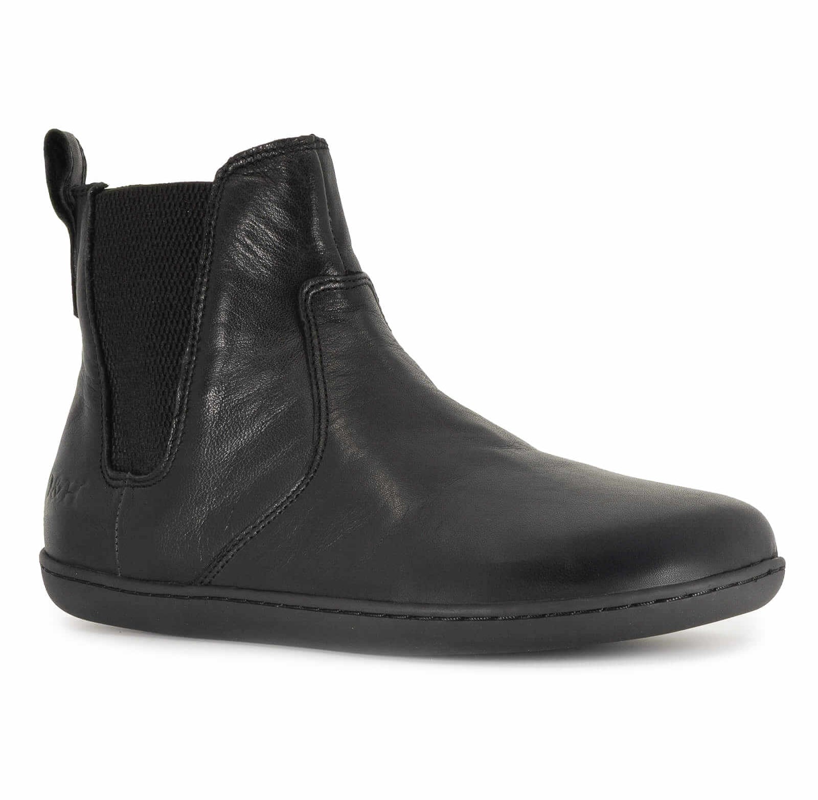 black ankle boots shown on a white backgroun showing leather upper