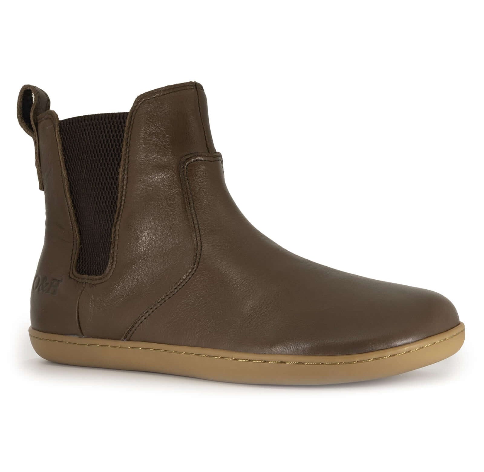 brown barefoot chelsea boot showing side gusset