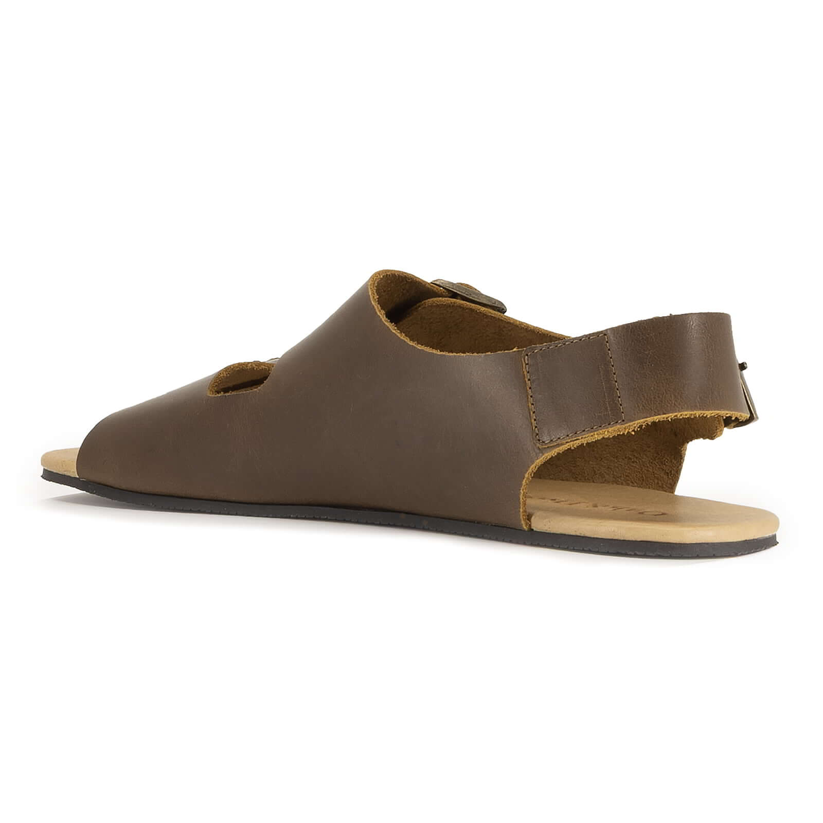 side view of brown oak & hyde wisteria barefoot sandals showing minimalist profile and flexible sole
