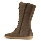 Brown leather barefoot boot with zipper on a white background