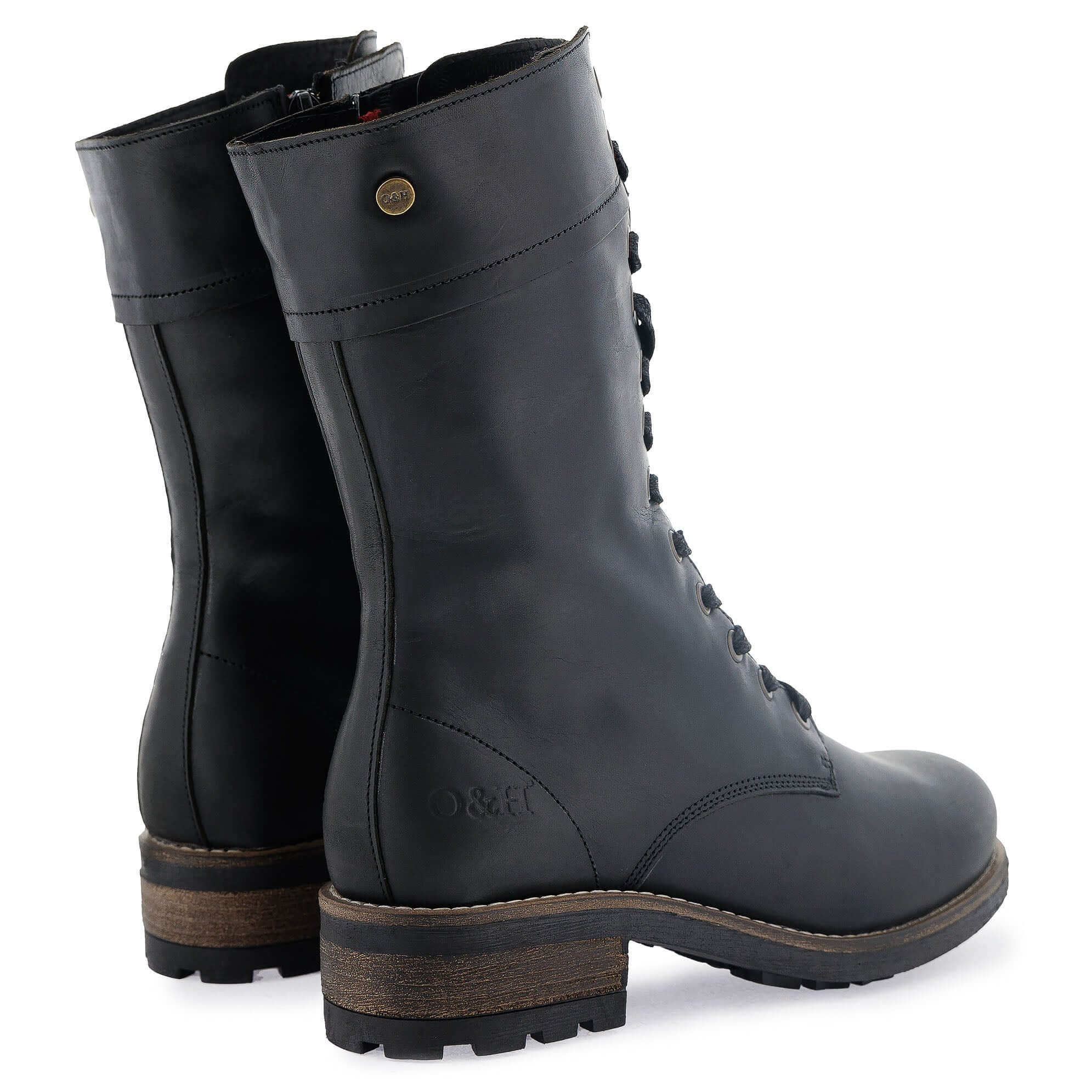 Mid Calf Leather Combat Booties Mid Calf Combat Black Womens