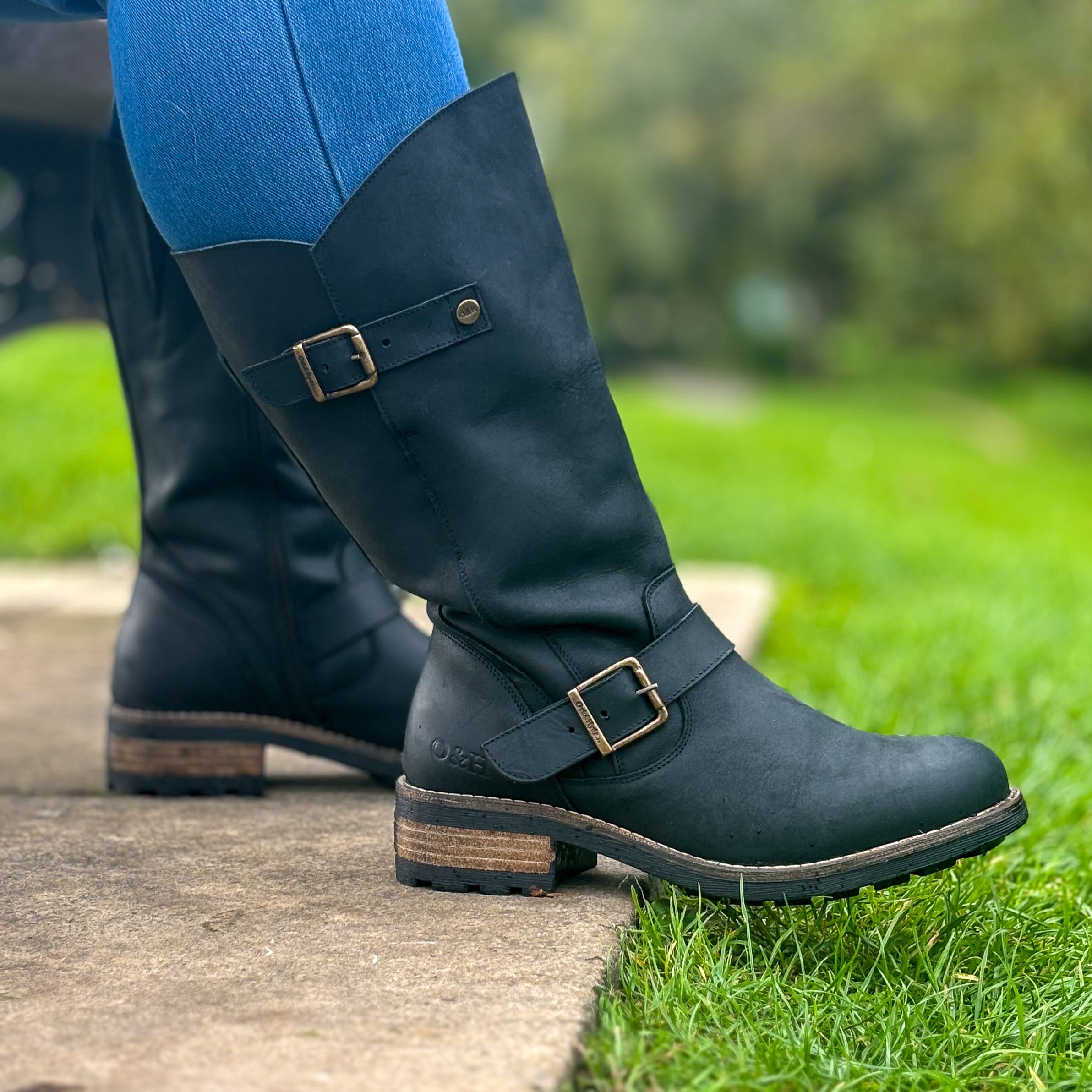 Calf Boots Wide Fit Leather Biker Boots Uk Oak Hyde Crest Women's