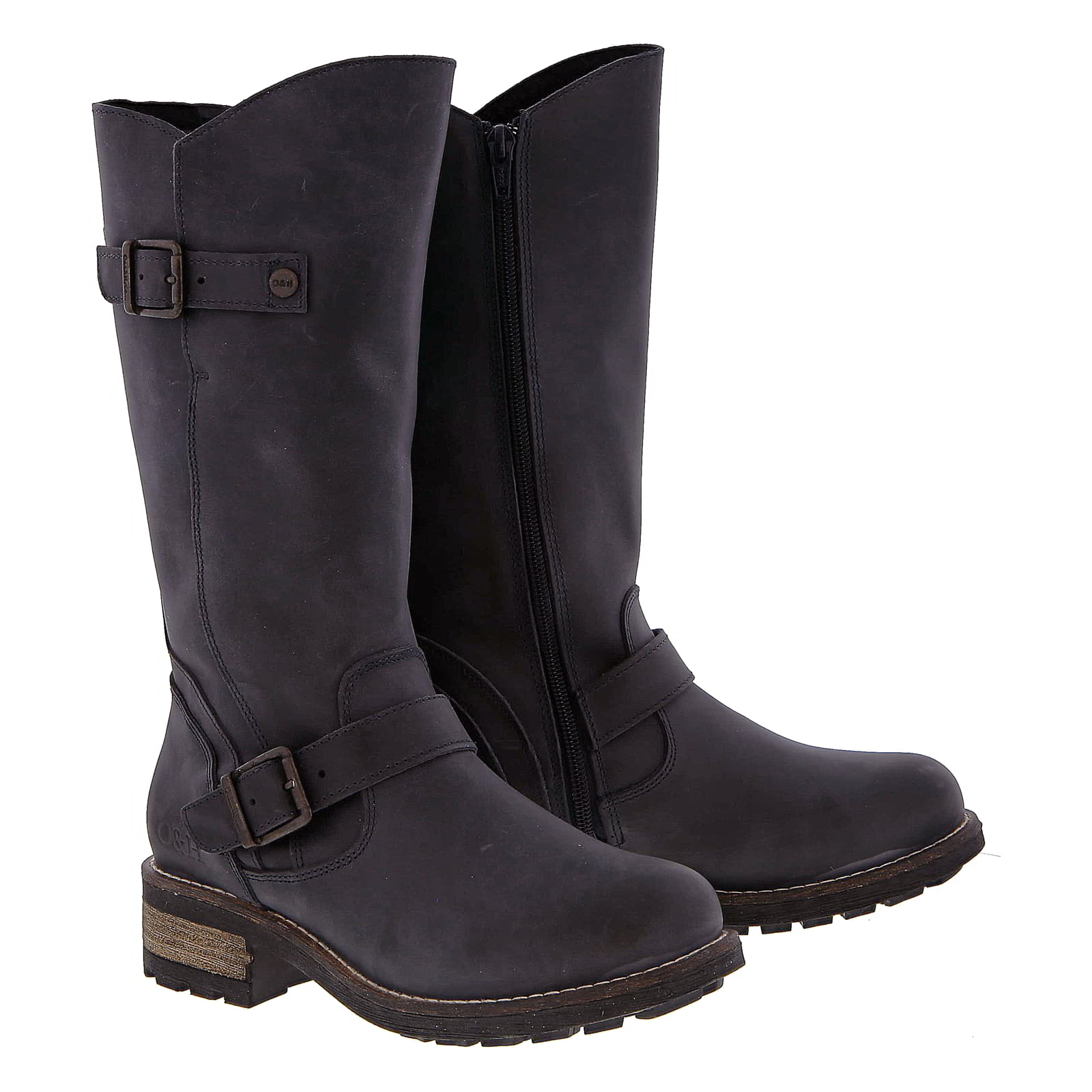 Womens Crest Tall Leather Boots - Cesar Navy