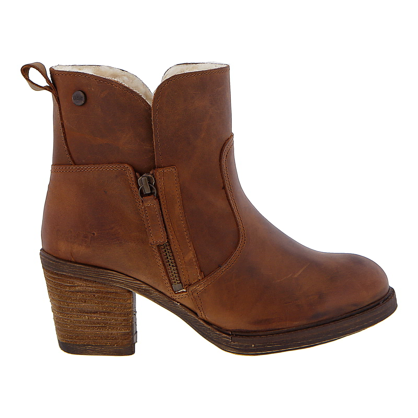Womens Eastside Fur Lined Western Ankle Boots - Cognac