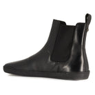image of inside of black barefoto chelsea boot showing elastic gusset and pull tab