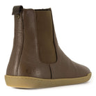 rear view of brown barefoot chelsea boots showing O&H branding on heel and pull tab