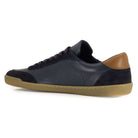 inside angled view od dark blue aspen barefoot trainers showing panel detailing