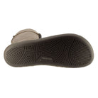 zero drop outsole showing tread of brown barefoot boots on white background