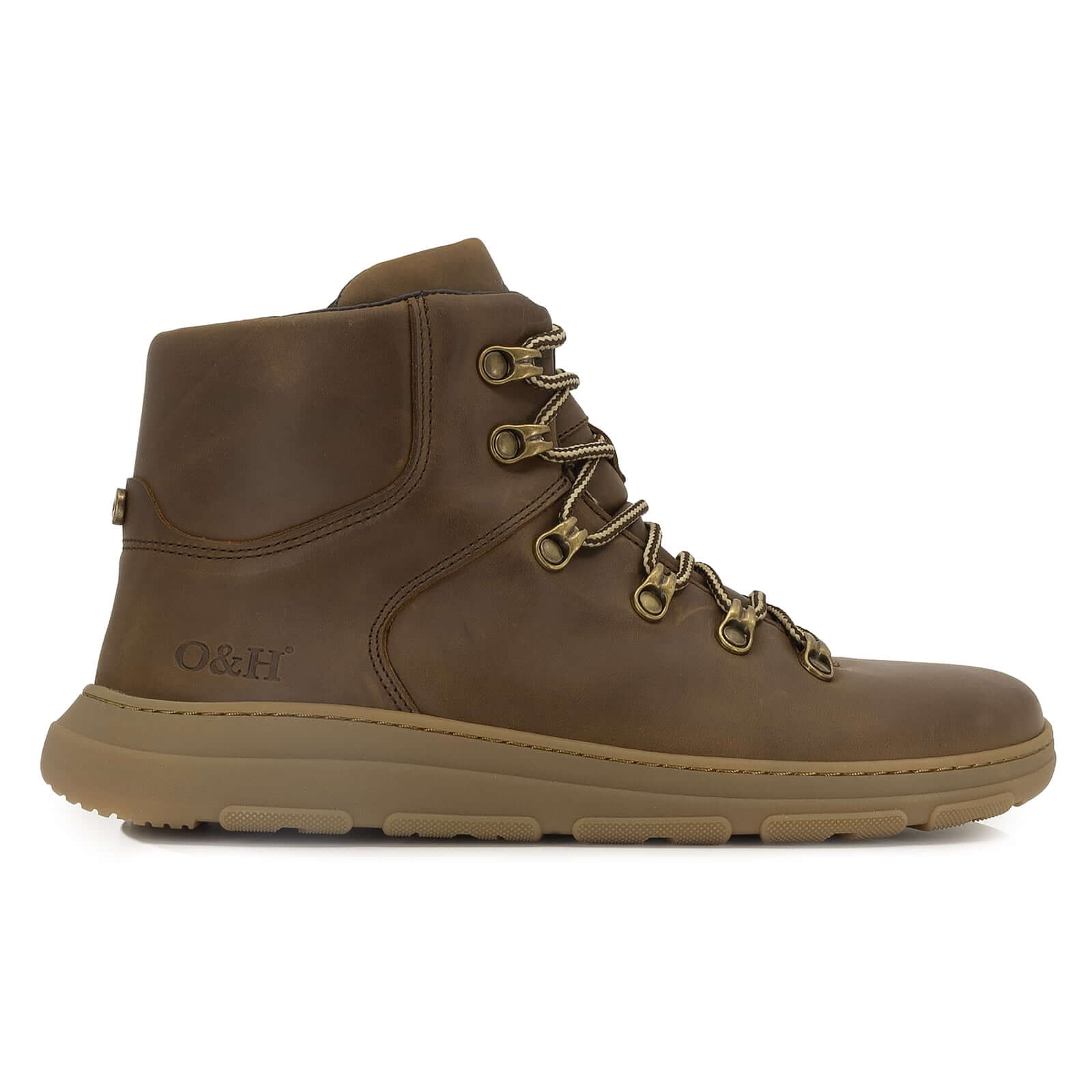 side profile view of mens blackthorn barefoot walking boots showing leather upper