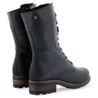 Rear view of black Bridge 12 military boots showing heel construction and back seam