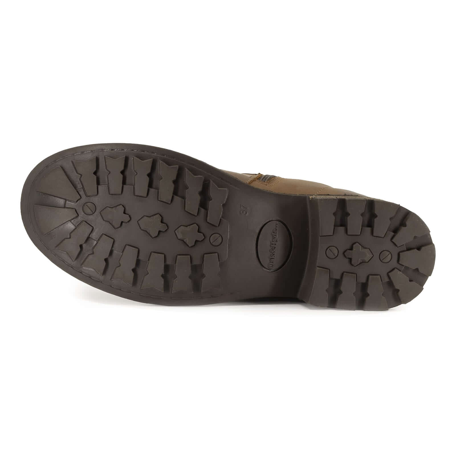 outsole of bridge 12 military boots in brown showing tread pattern