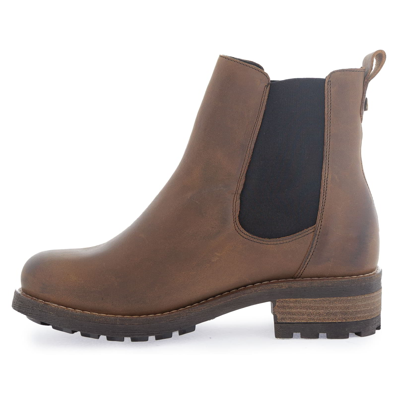 Outer side view of dark brown Bridge Chelsea 2 boots showing ankle height and sole