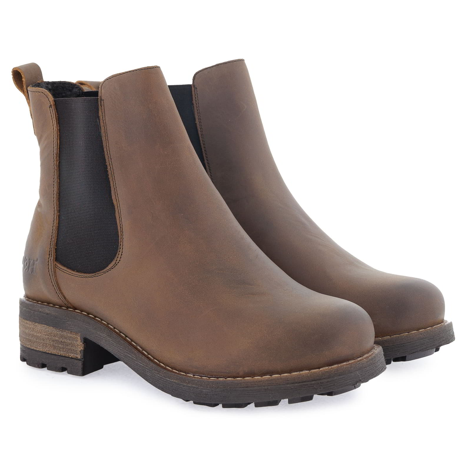 Pair of dark brown Bridge Chelsea 2 boots shown from an angled perspective