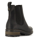 Rear angled view of black Bridge Chelsea 2 boots showing heel and pull tabs