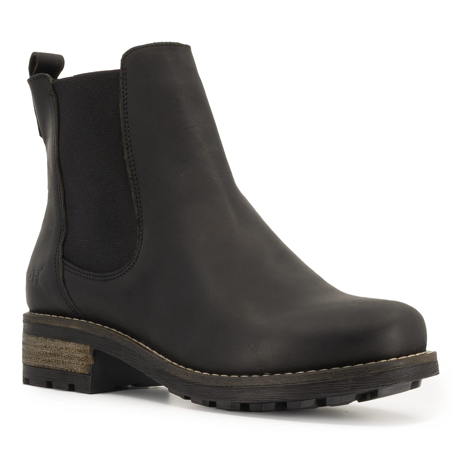 Side profile of black Bridge Chelsea 2 boots with elastic side panel