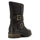 Rear angled view of black Bridge Demi 2 ankle boots showing heel and back seam