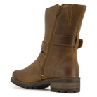 Rear angled view of cognac Bridge Demi 2 ankle boots showing heel and back seam