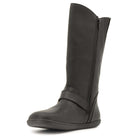 front toe view of black cedar barefoot boots showing front of boot and toe