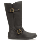 side view of black cedar barefoot boots showing buckle detailing