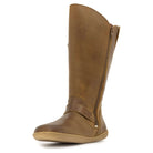 tan barefoot boots with inside zip on white background