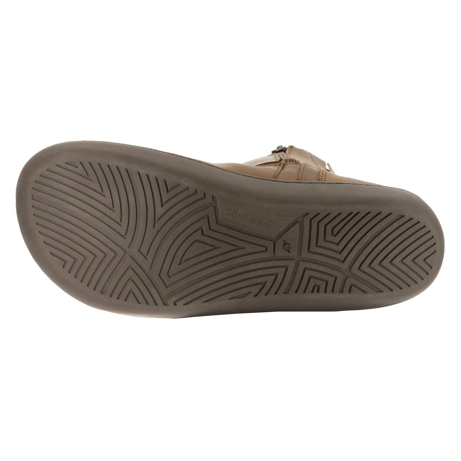 zero drop outsole of dark brown cedar barefoot boots showing tread pattern