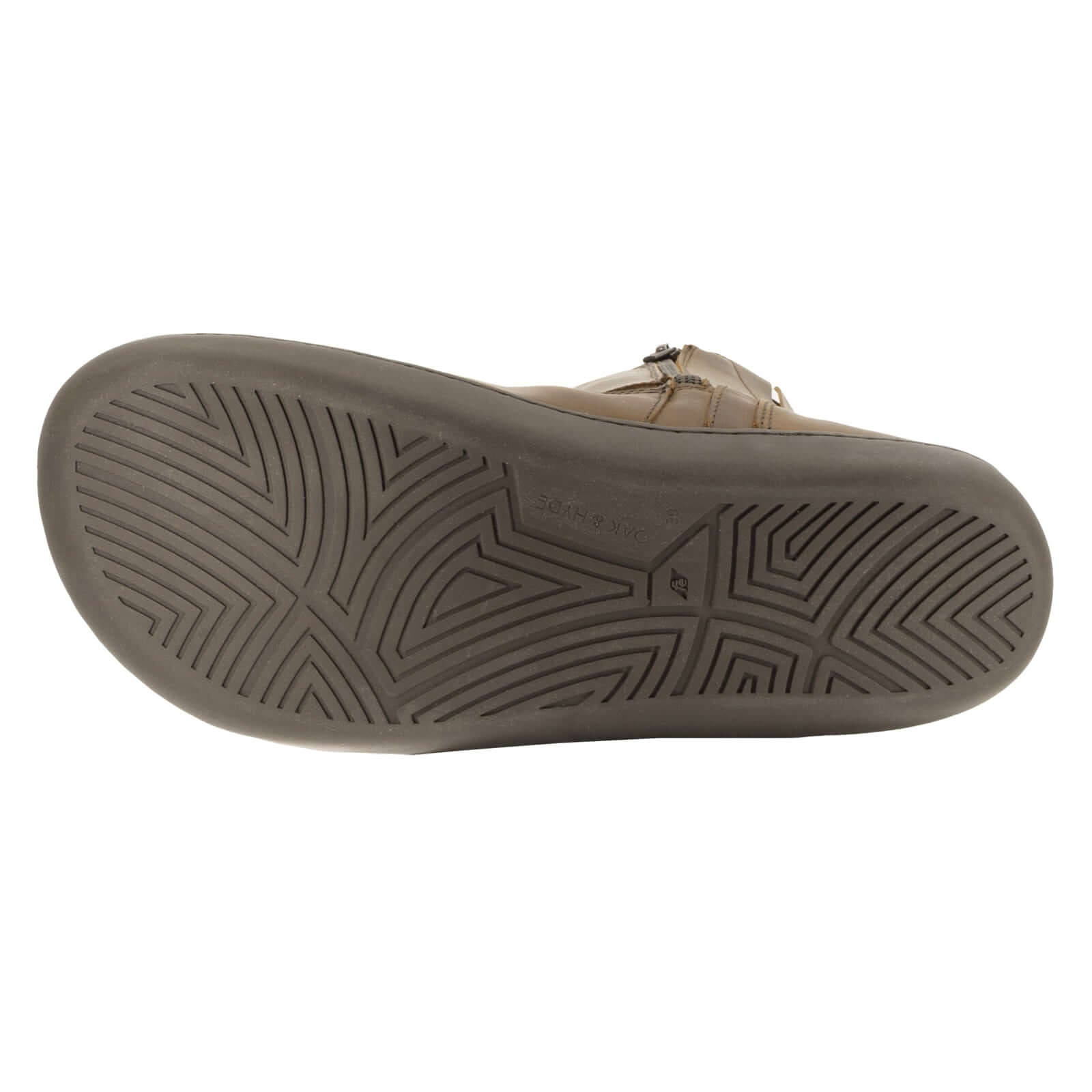 zero drop outsole of dark brown cedar barefoot boots showing tread pattern