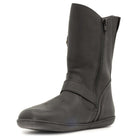 front angled view of cedar demi barefoot boots in black showing leather upper