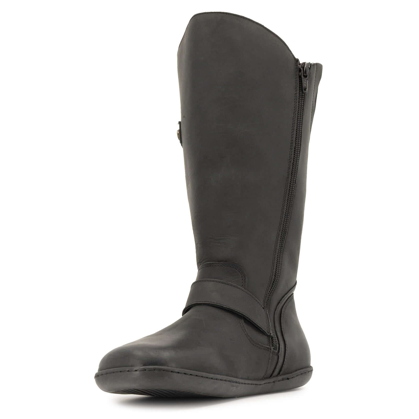 black barefoot boots with inside zip on white background