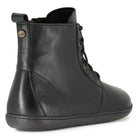 rear view of cherry barefoot boots in black showing O&H branding and heel pull tab