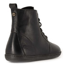 rear view of cherry barefoot boots in black showing O&H branding and heel pull tab