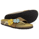 Outsole view of Clover tan sandal showing textured sole pattern