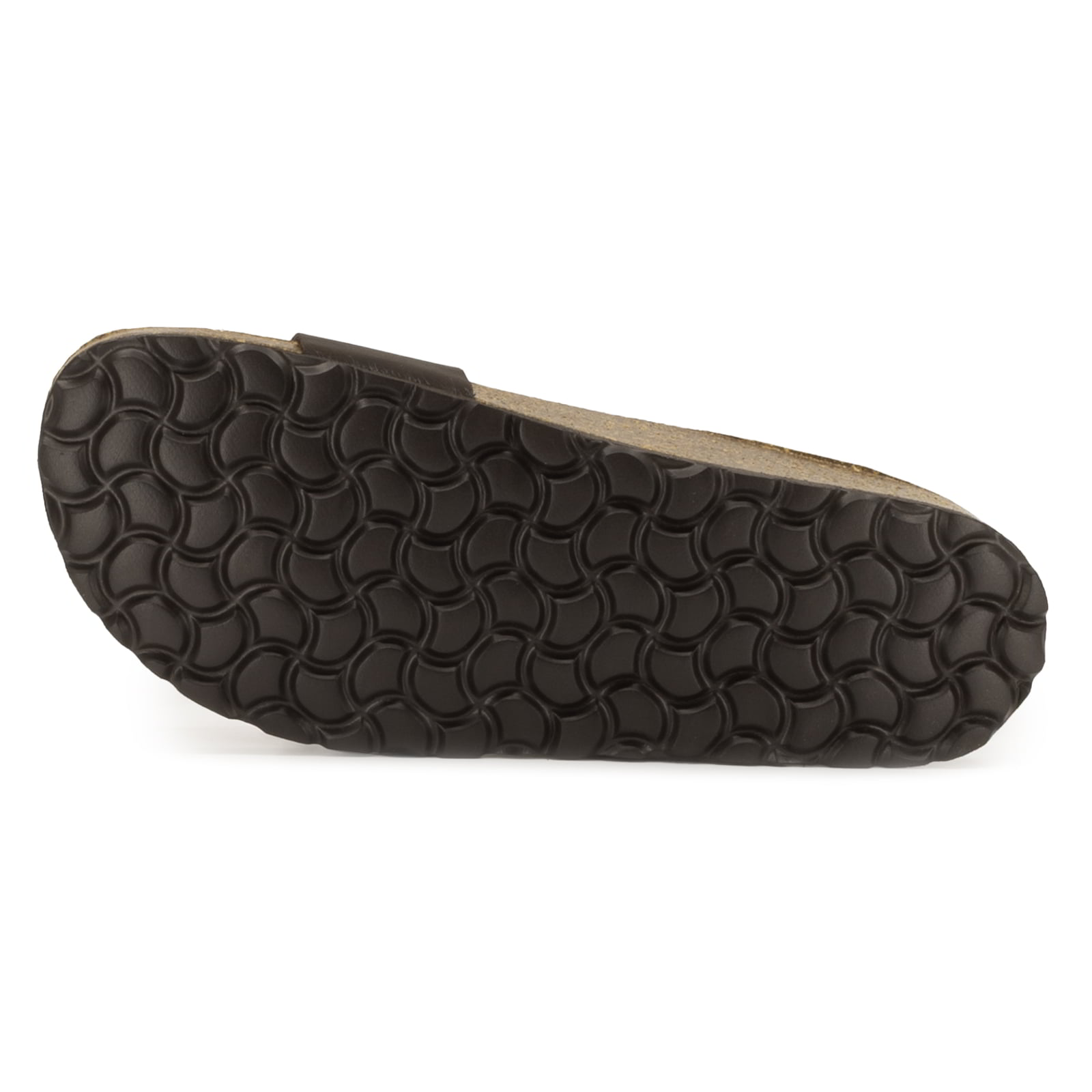 outsole of tan oak & hyde clover sandals showing textured tread pattern