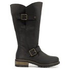 side view of crest 2 wide calf boots in black showing leather upper