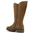 angled inside view of crest 2 wide calf boots in cognac showing full inside zip