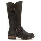 Side profile of black Crest 2 tall boots with buckle detail