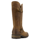 Rear angled view of Crest 2 tall boots in Frexio cognac showing heel and back seam