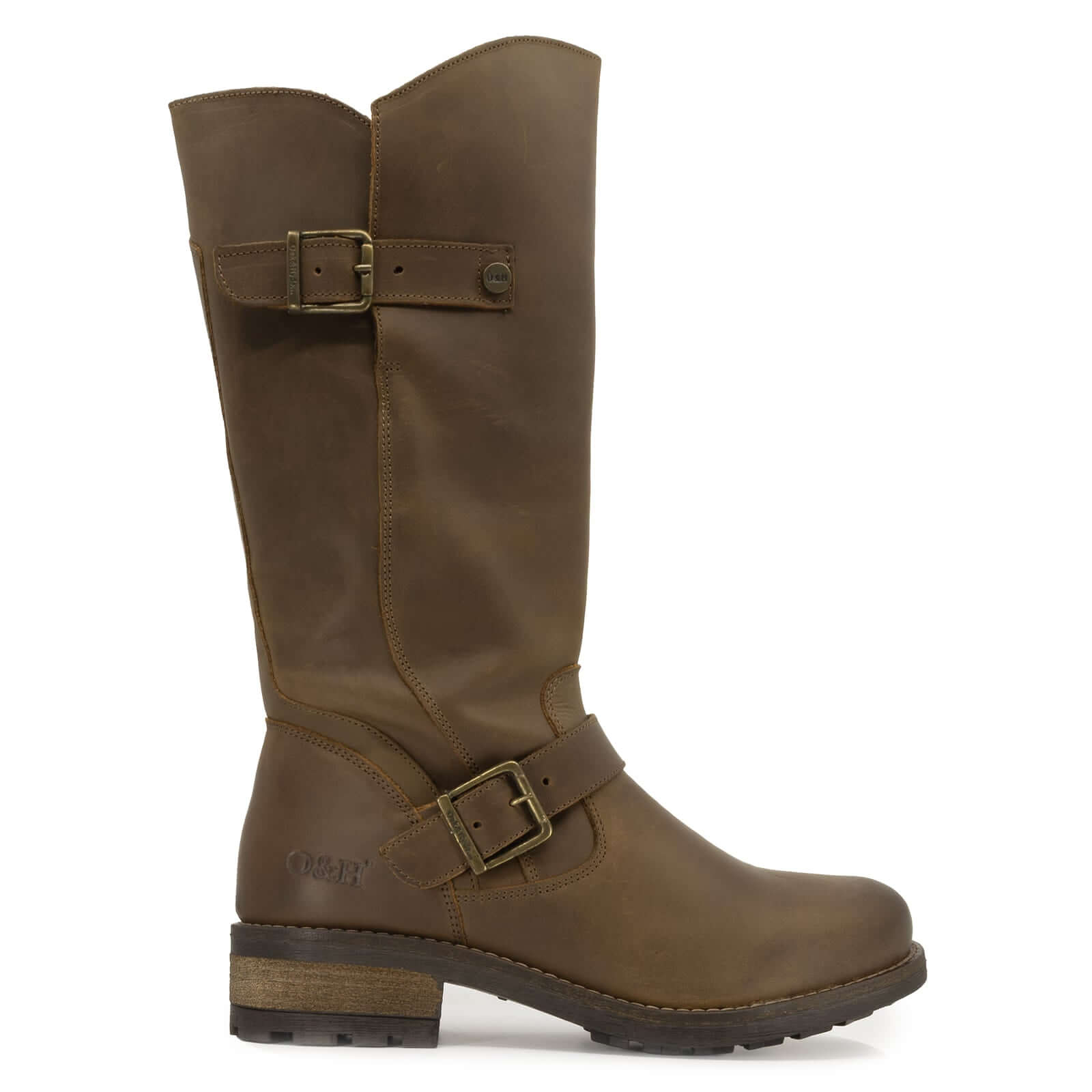 dark brown Crest 2 tall boots shown from a front angled perspective