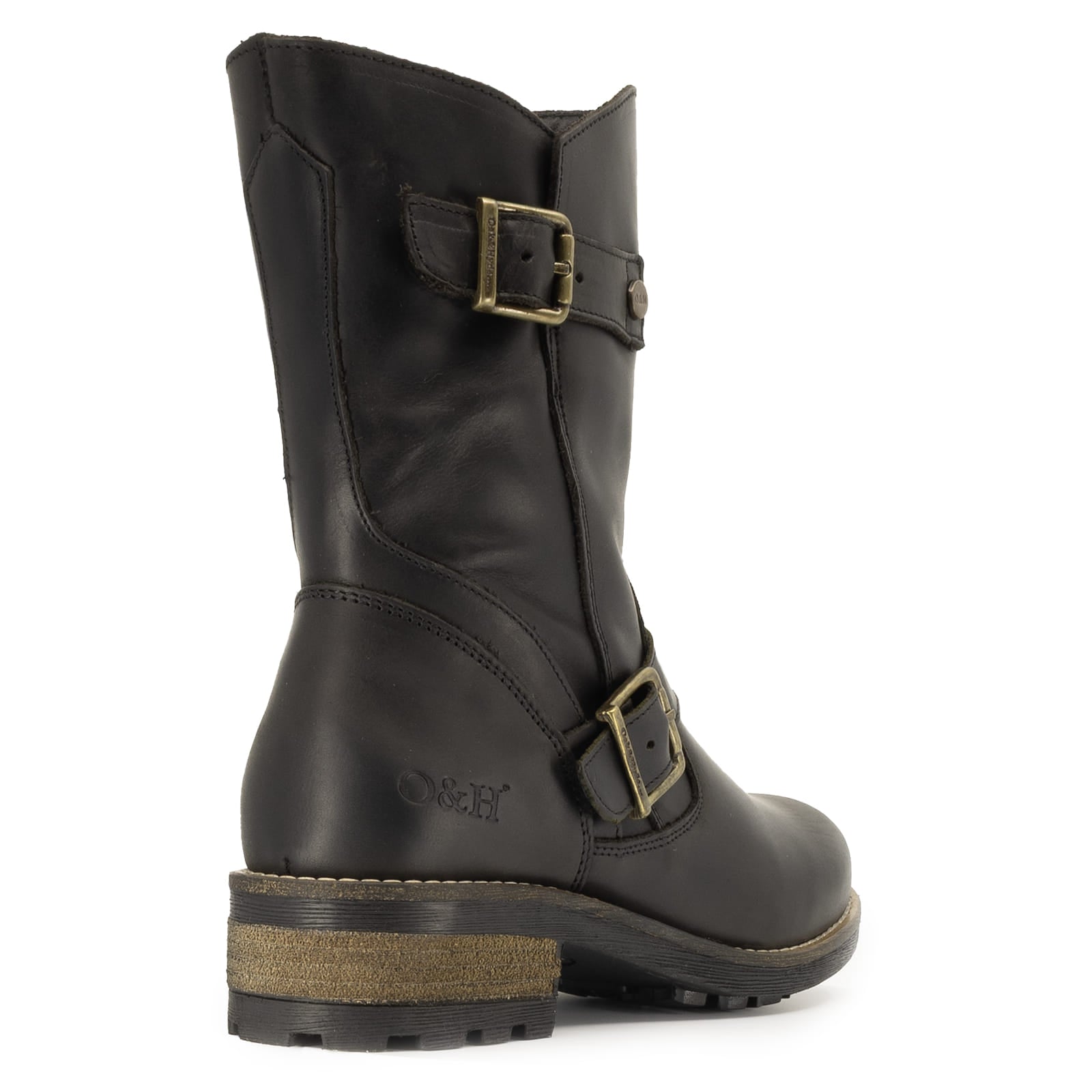 Rear angled view of black Crest Demi 2 ankle boots showing heel and stitching