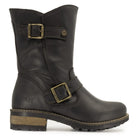 side profile of crest demi 2 black boots showing buckles and heel