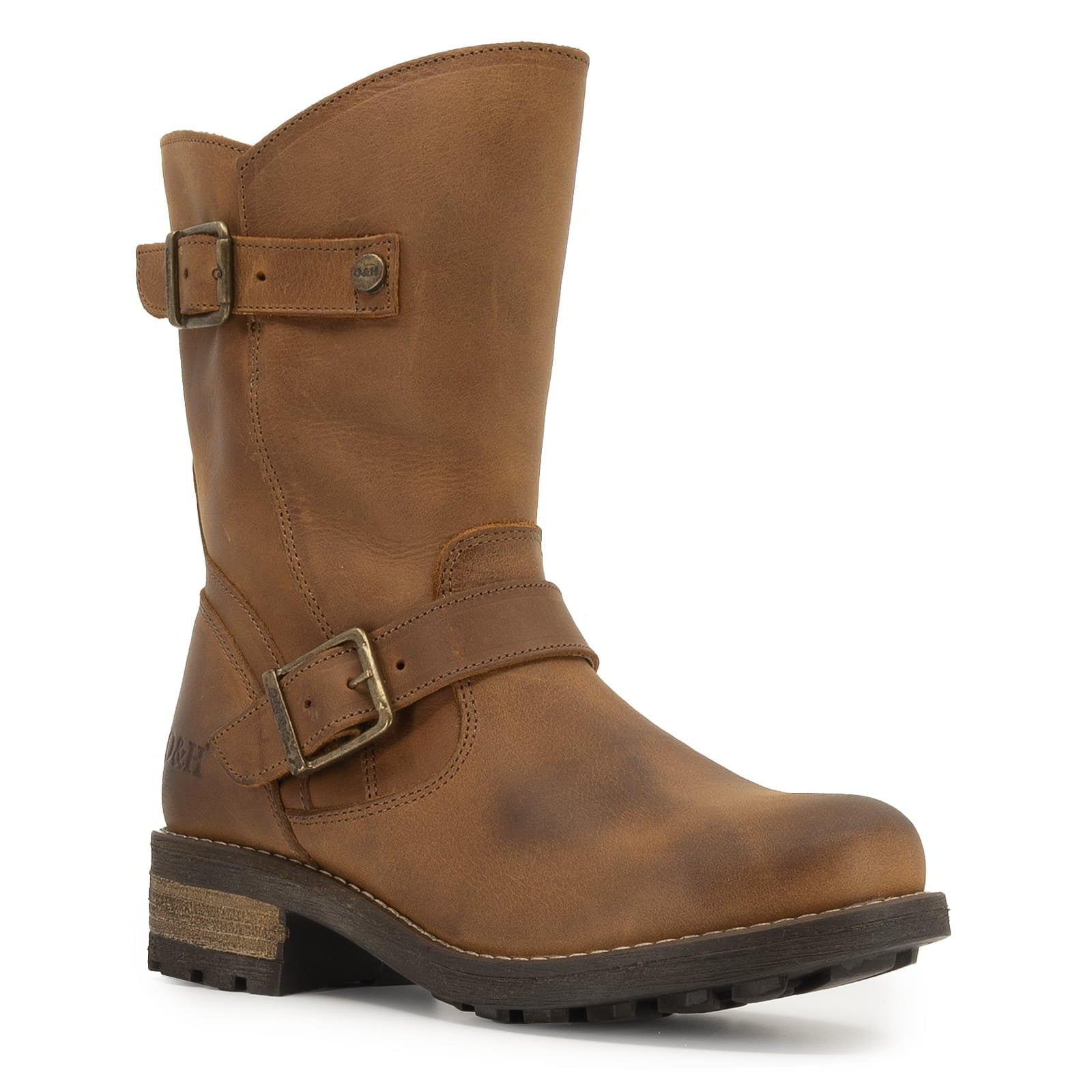 Front angled view of Crest Demi 2 ankle boots in Frexio cognac with buckle detail