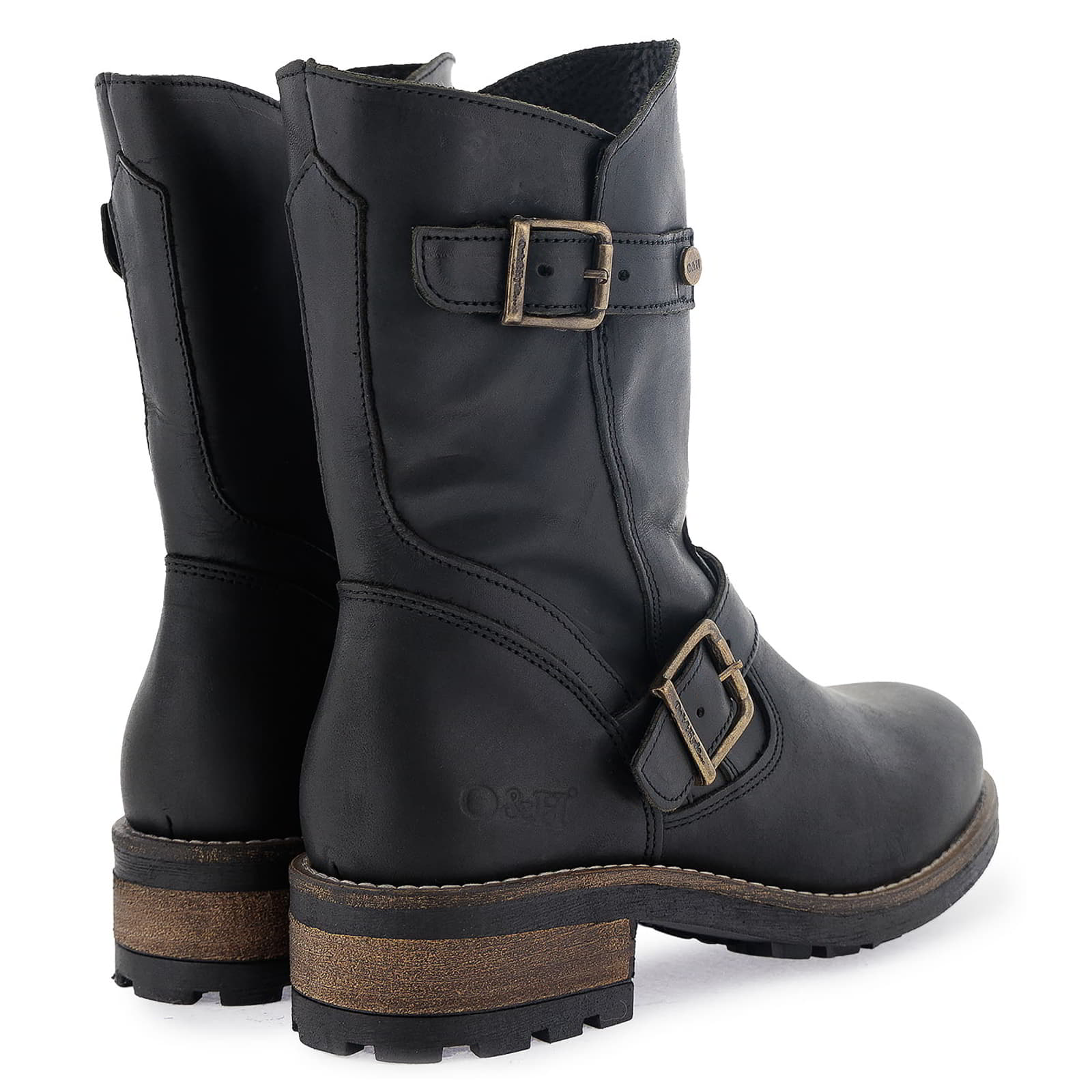 Rear angled view of black Crest Demi 2 ankle boots showing heel and stitching