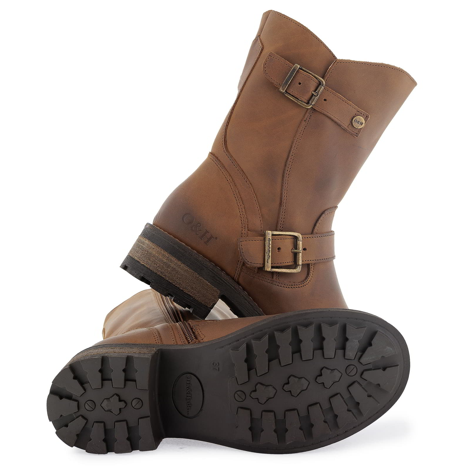 Outsole of cognac Crest Demi 2 ankle boots showing tread pattern