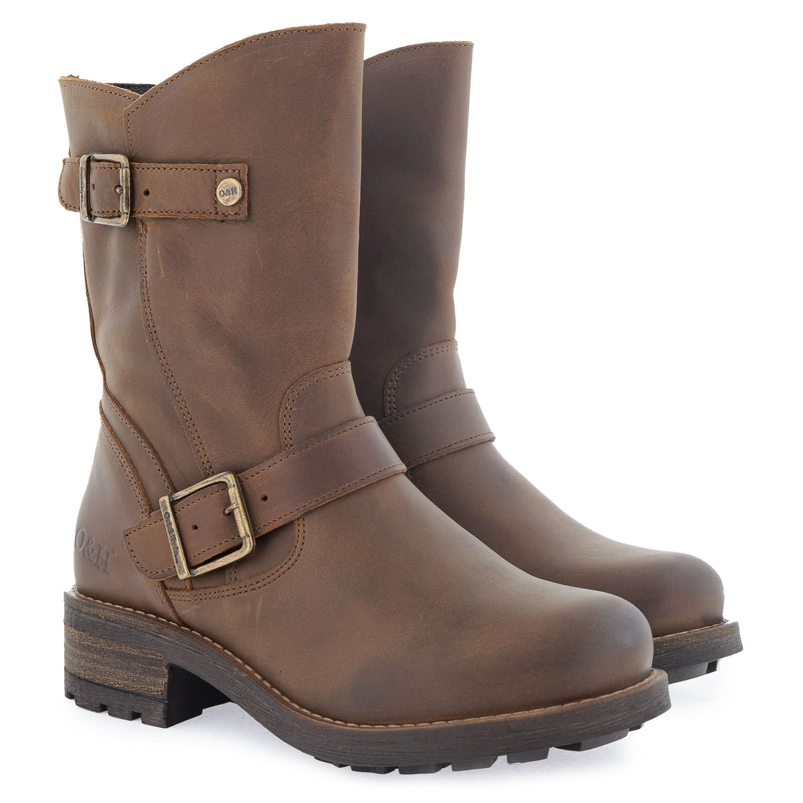Pair of dark brown Crest Demi 2 ankle boots shown from a front angled perspective