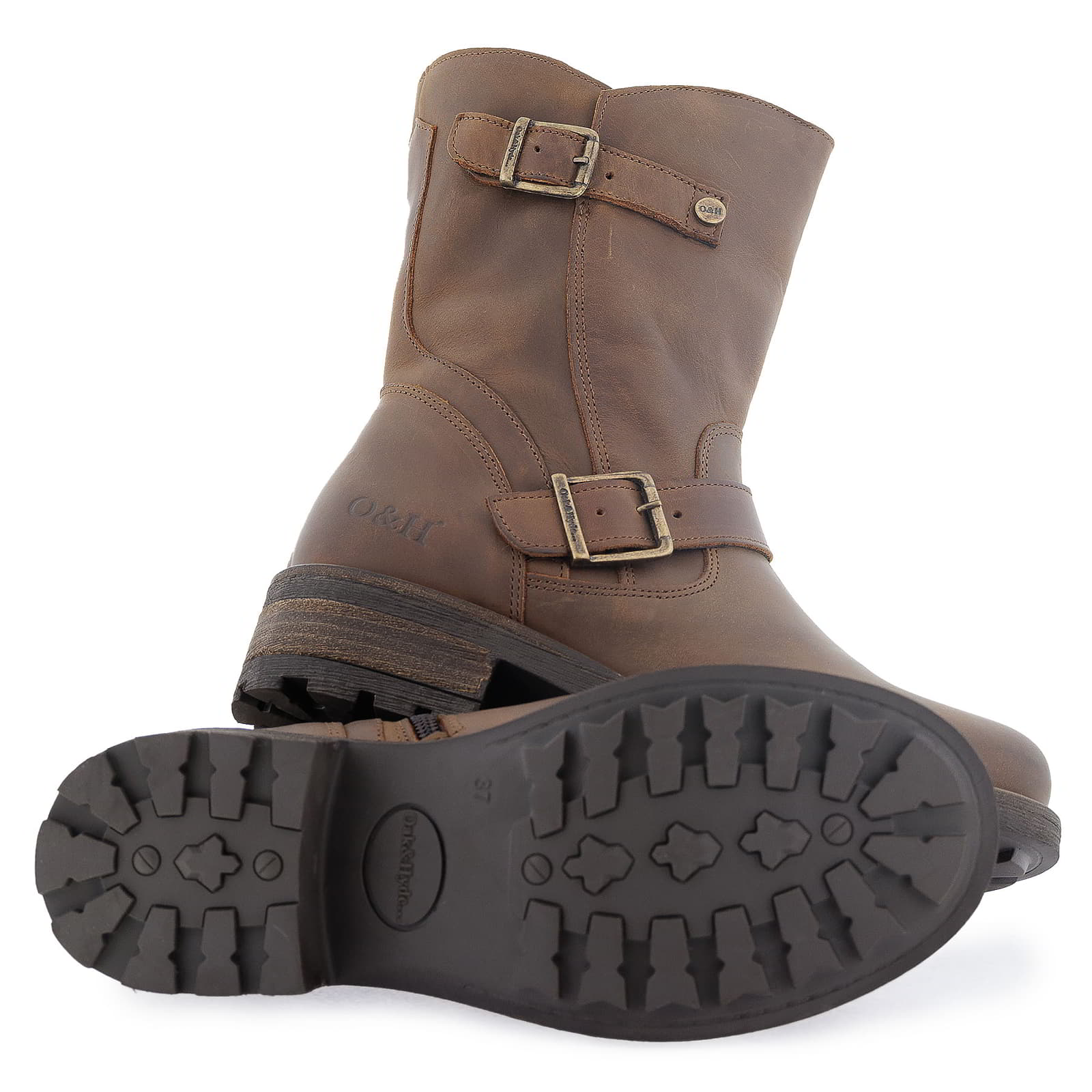 Outsole of dark brown Crest Demi 2 ankle boots showing tread pattern