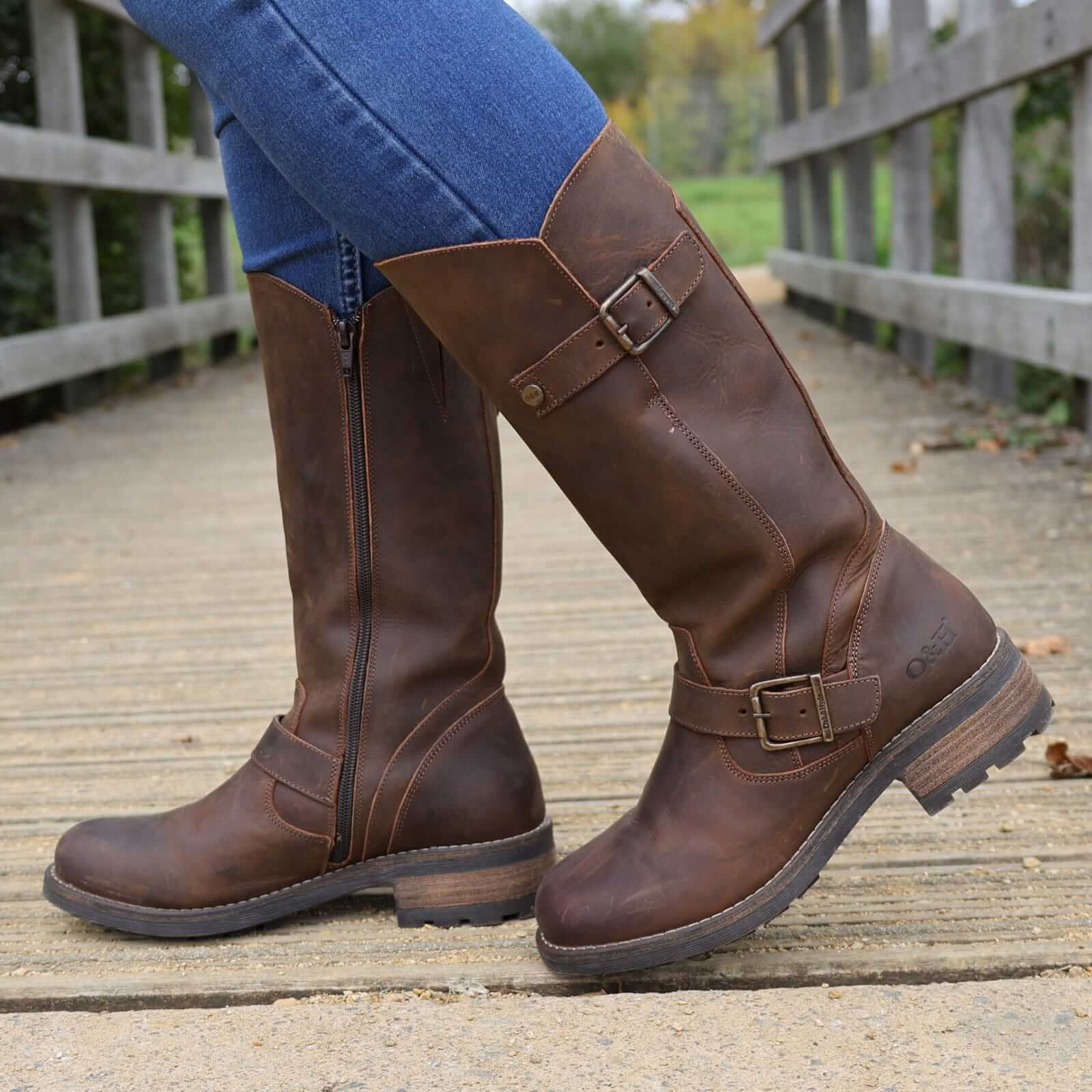 Oak Hyde Crest Womens Tall Leather Boots Brown - Main Image