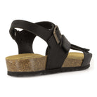 rear angle view of black oak & hyde daisy sandals showing heel strap and cork midsole