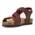 angled view of red oak & hyde daisy sandals with adjustable buckle and open sandal profile