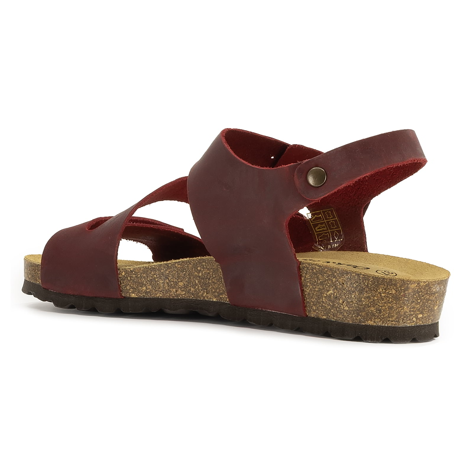 side view of red oak & hyde daisy sandals highlighting leather straps and cushioned footbed