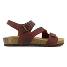 side profile of red oak & hyde daisy sandals with adjustable ankle strap and cork footbed
